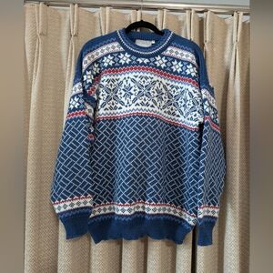 Women's Size Large 100% Wool Norlender Red, Blue & White Sweater Made In Norway
